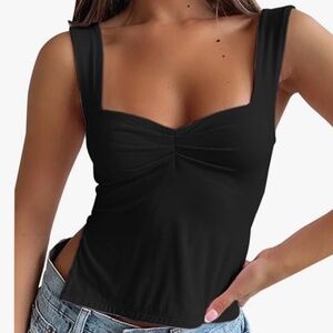 Ruched Side-Cutout Crop Tank | Black | Size XS